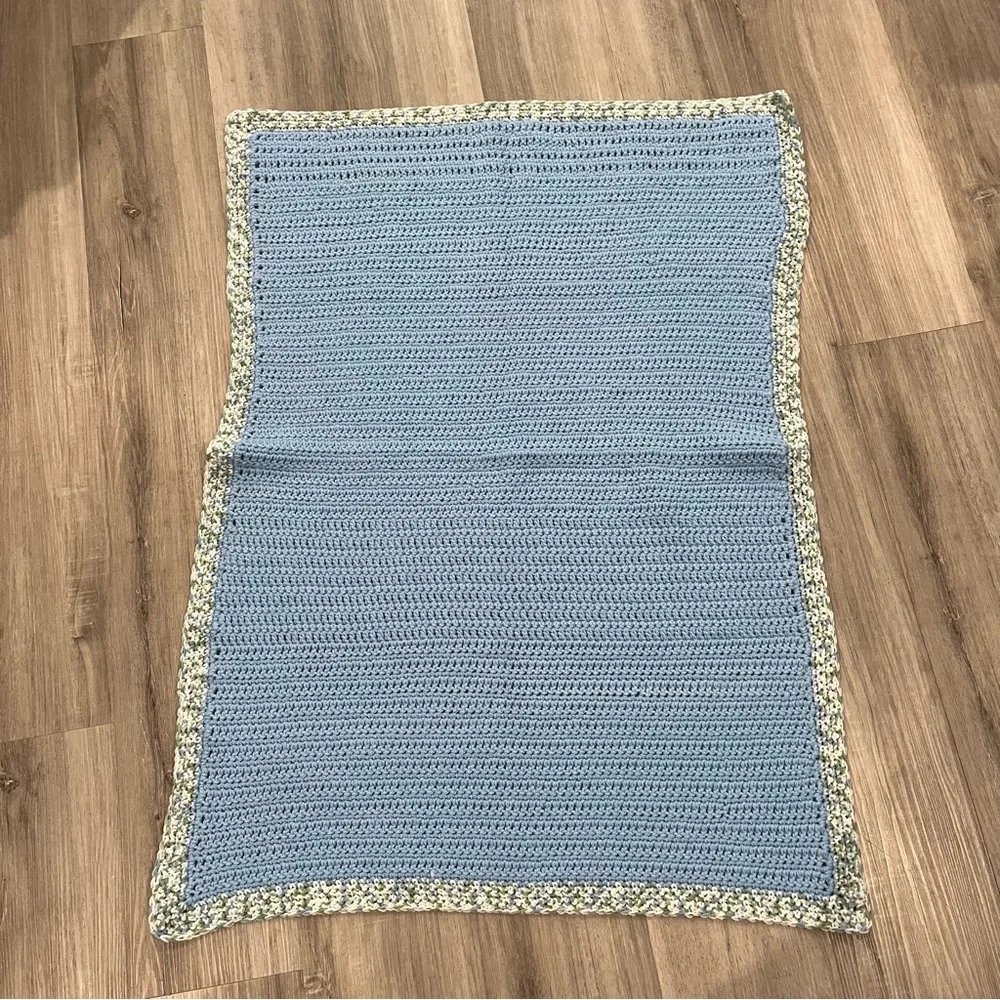 New Handmade Crochet Blue Blanket with Cute Variegated Border